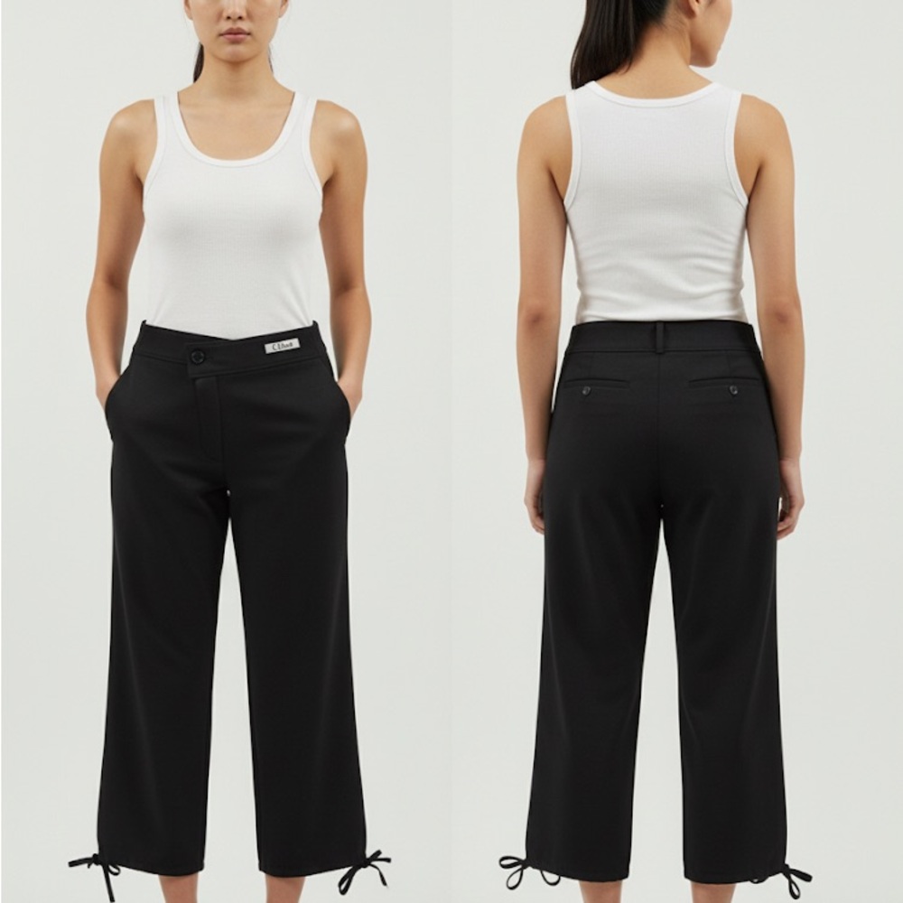 Chloe Black Cropped Pants with Hem Ties